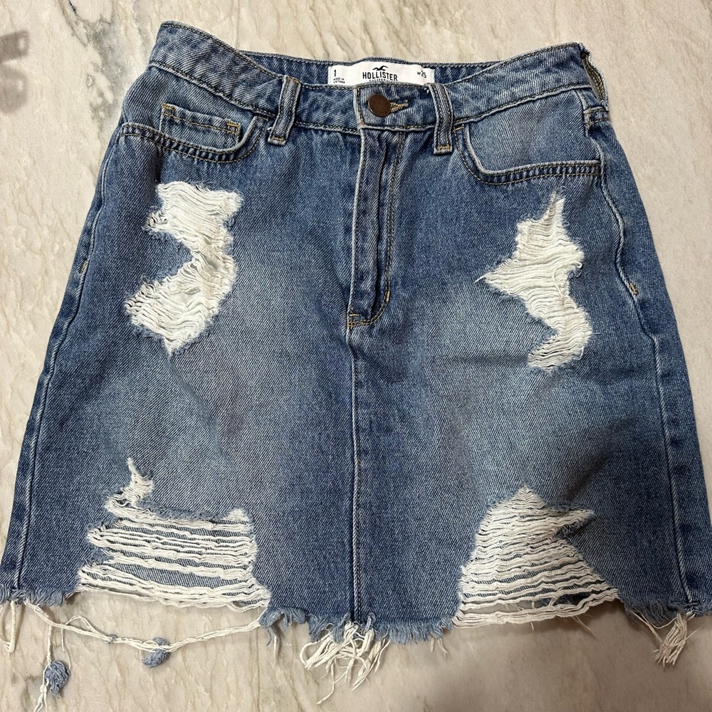 Hollister Blue Ripped Denim A-Line Skirt size 1